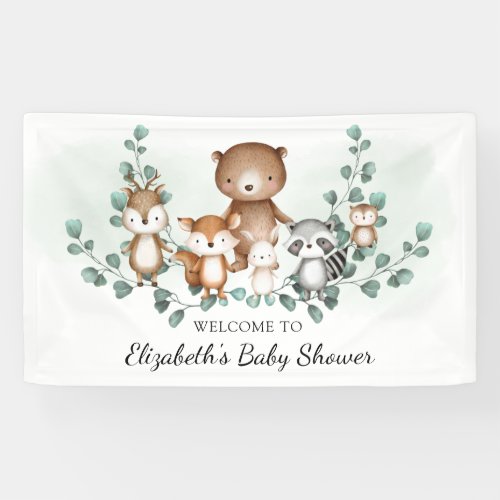 Cute Greenery Woodland Animals Baby Shower Welcome Banner