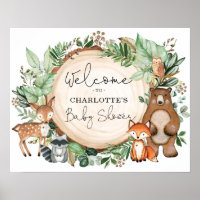 Cute Greenery Woodland Animals Baby Shower Welcome Poster