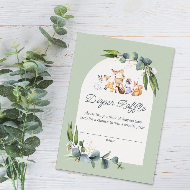 Cute Greenery Woodland Animals Diaper Raffle Enclosure Card (Creator Uploaded)