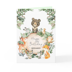 Cute Greenery Woodland Animals Happy Birthday Card