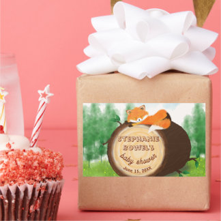 Cute Greenery Woodland Baby Fox Baby Shower Rectangular Sticker