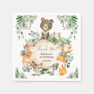 Cute Greenery Woodland Baby Wild Animals Birthday Napkins