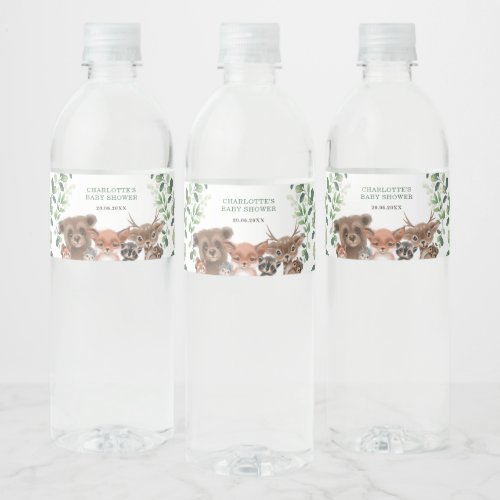 Cute Greenery Woodland Forest Baby Shower Favors Water Bottle Label