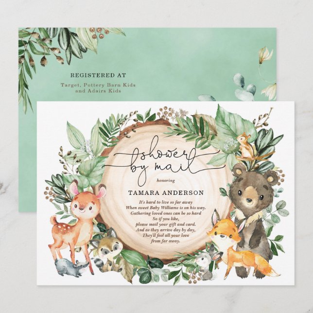 Cute Greenery Woodland Long Distance Baby Shower Invitation (Front/Back)