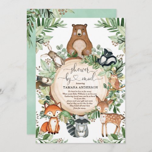 Cute Greenery Woodland Wild Animals Shower By Mail Invitation