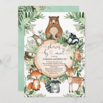 Cute Greenery Woodland Wild Animals Shower By Mail Invitation