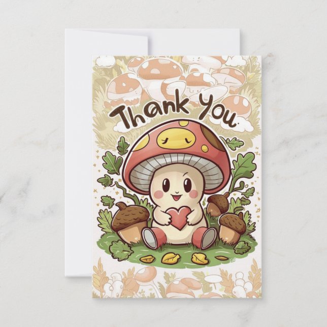 Cute Greeting Mushroom Thank You Card (Front)