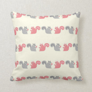 cute grey and pink woodland squirrels pattern throw pillow