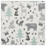 Cute Grey and Teal Woodland Animals Fabric
