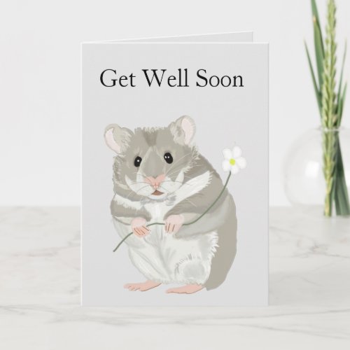 Cute Grey and White Hamster Editable Get Well Soon Card