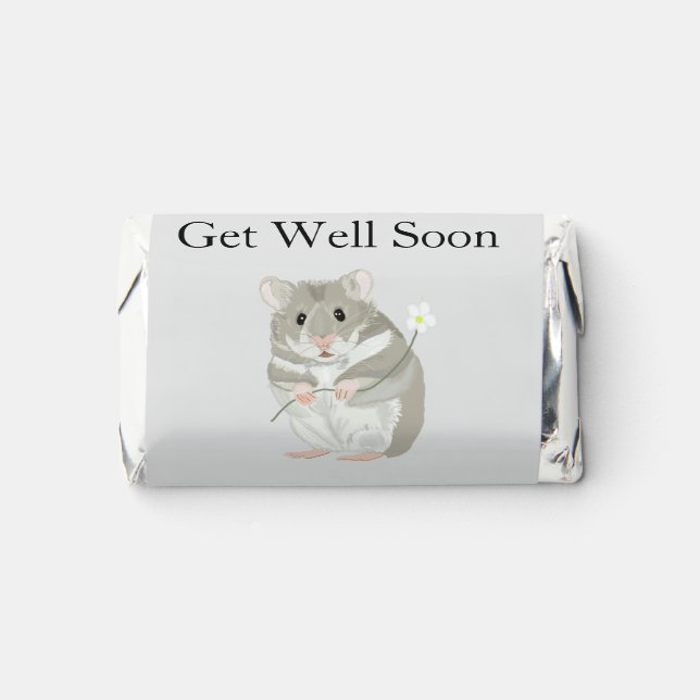 Cute Grey and White Hamster Editable Get Well Soon Hershey's Miniatures (Front)