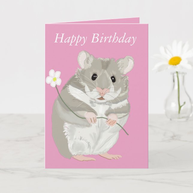 Cute Grey and White Hamster with Card (Small Plant)