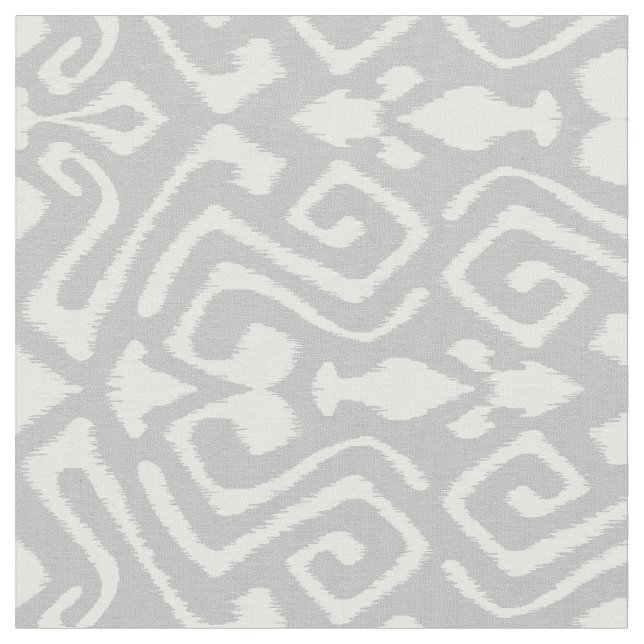 Cute grey and white ikat tribal patterns fabric (Close Up)