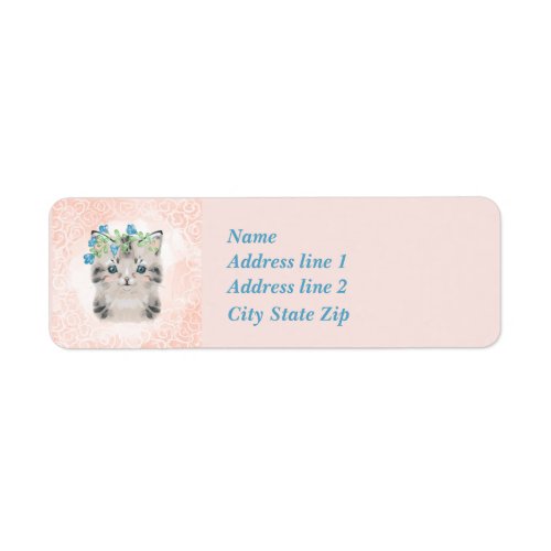 Cute Grey And White Kitty Drawing With Peach Lace Label