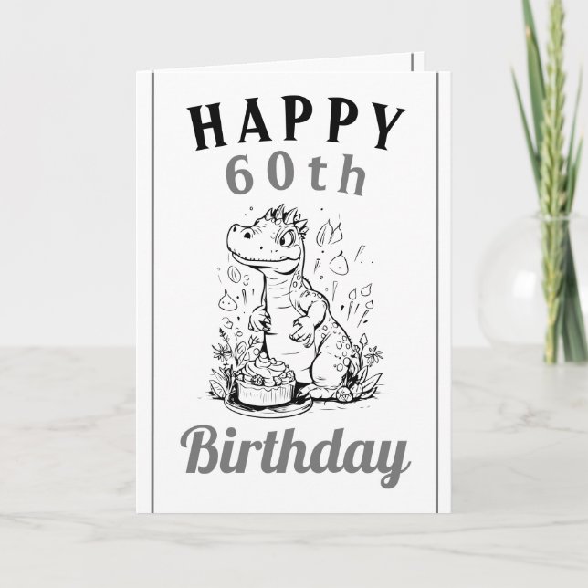Cute Grey and White Trex Husband 60th Birthday Card (Front)