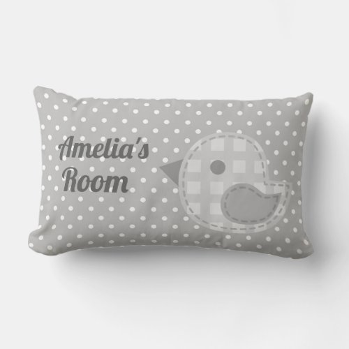 Cute Grey Baby Bird and Polka Dot Personalised Lumbar Pillow