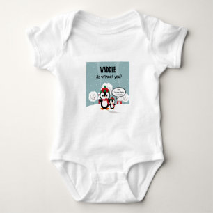 Cute Grey Baby Penguin In Winter Snow Bodysuit