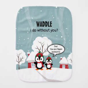Cute Grey Baby Penguin In Winter Snow Burp Cloth