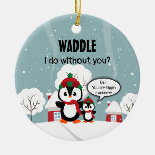 Cute Grey Baby Penguin In Winter Snow Ceramic Ornament