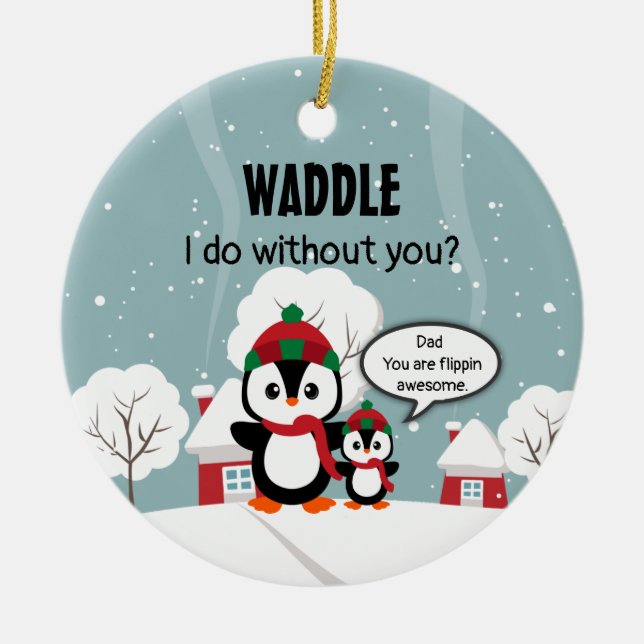 Cute Grey Baby Penguin In Winter Snow Ceramic Ornament (Front)