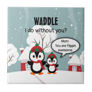 Cute Grey Baby Penguin In Winter Snow Ceramic Tile