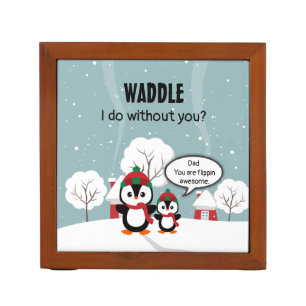 Cute Grey Baby Penguin In Winter Snow Desk Organizer