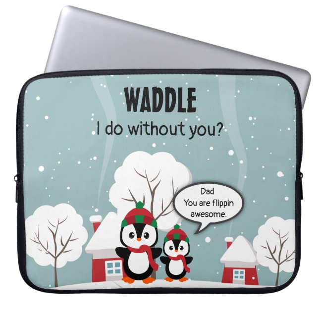 Cute Grey Baby Penguin In Winter Snow Laptop Sleeve (Front)