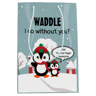 Cute Grey Baby Penguin In Winter Snow Medium Gift Bag