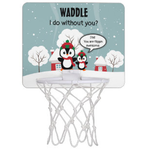 Cute Grey Baby Penguin In Winter Snow Mini Basketball Hoop