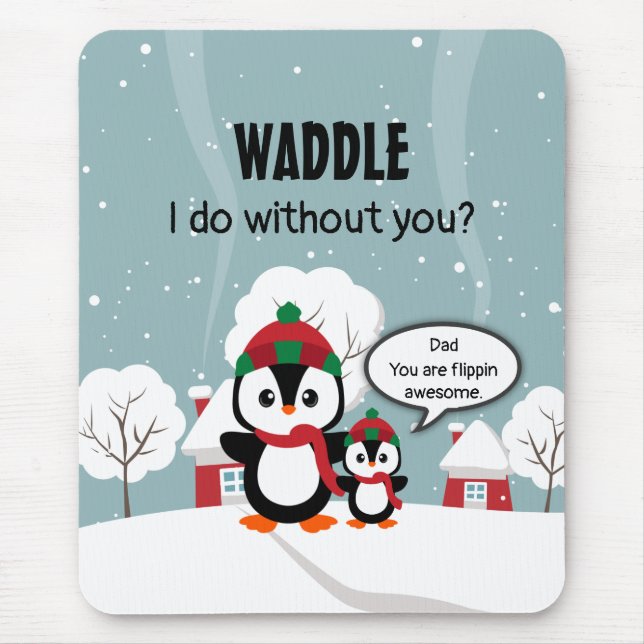 Cute Grey Baby Penguin In Winter Snow Mouse Pad (Front)
