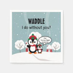 Cute Grey Baby Penguin In Winter Snow Napkins