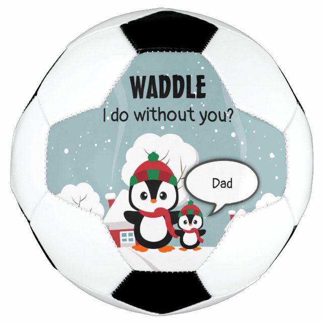 Cute Grey Baby Penguin In Winter Snow Soccer Ball (Front)