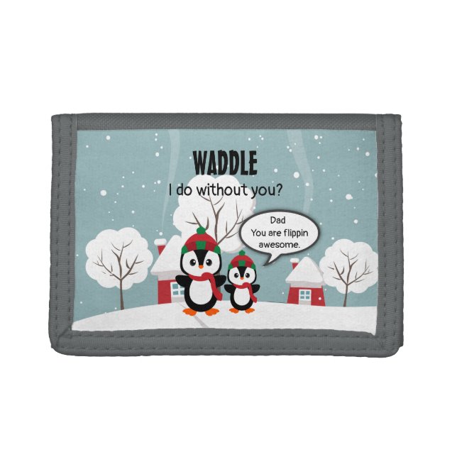 Cute Grey Baby Penguin In Winter Snow Trifold Wallet (Front)