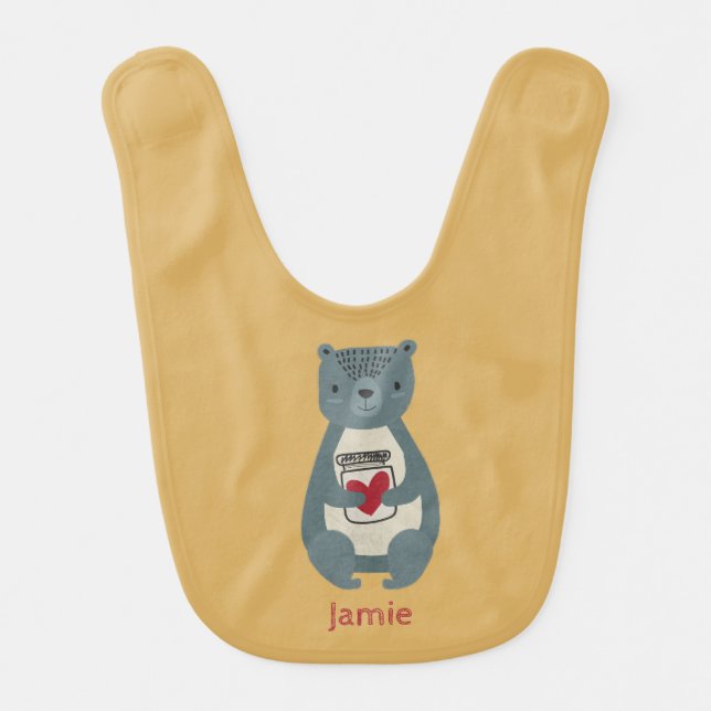 Cute Grey Bear Baby Bib (Front)