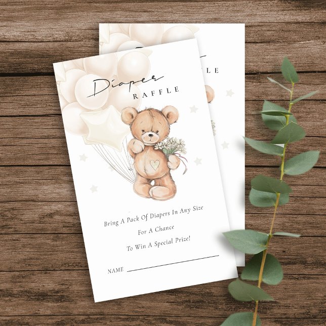 Cute Grey Bear Balloon Diaper Raffle Baby Shower Enclosure Card (Creator Uploaded)