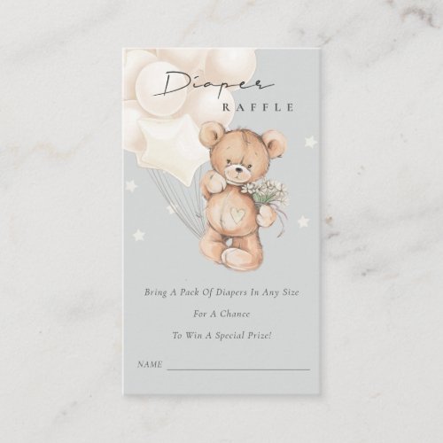 Cute Grey Bear Balloon Diaper Raffle Baby Shower Enclosure Card