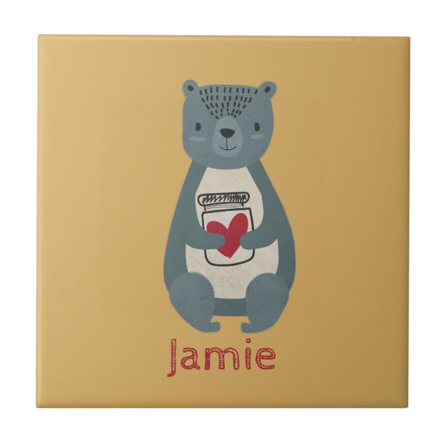Cute Grey Bear Ceramic Tile (Front)