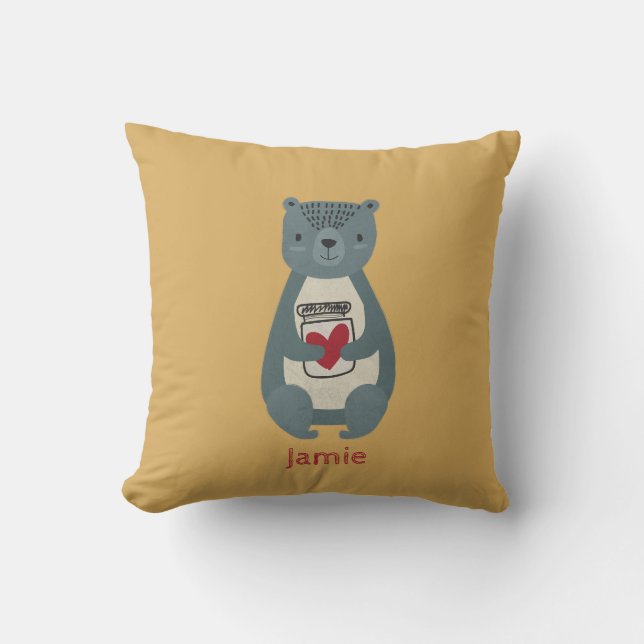 Cute Grey Bear Throw Pillow (Front)