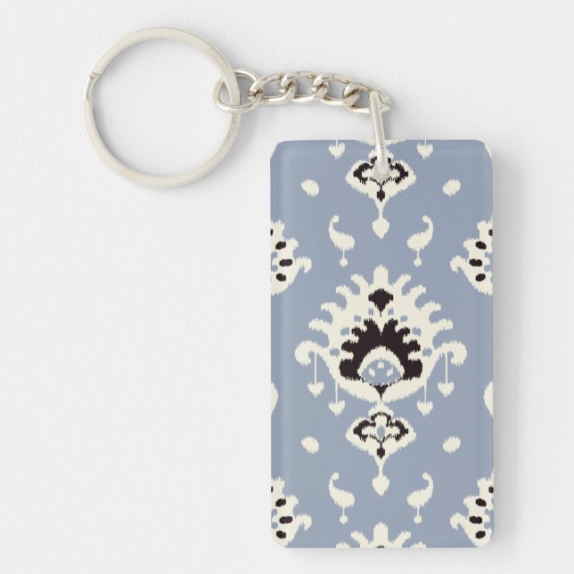 Cute grey beige ikat tribal patterns keychain (Front)
