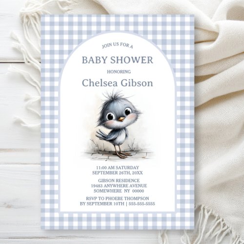 Cute Grey Bird Baby Shower Invitation