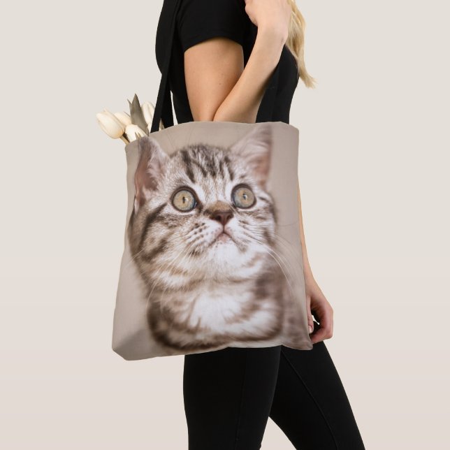 Cute Grey British Short Hair Kitten (Blue Tabby) Tote Bag (Close Up)