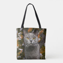 Cute Grey British Shorthair Cat Portrait Painting