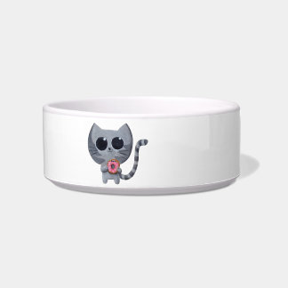 Cute Grey Cat and Donut Bowl