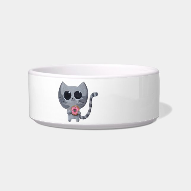 Cute Grey Cat and Donut Bowl (Front)