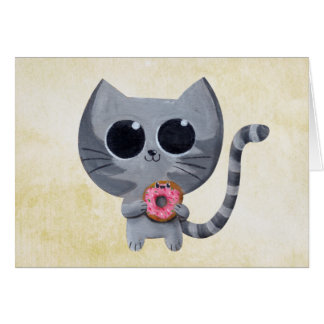 Cute Grey Cat and Donut Cards