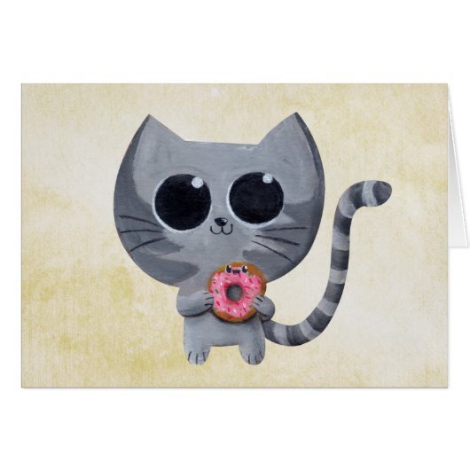 Cute Grey Cat and Donut Cards (Front Horizontal)