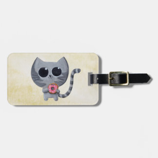 Cute Grey Cat and Donut Luggage Tag