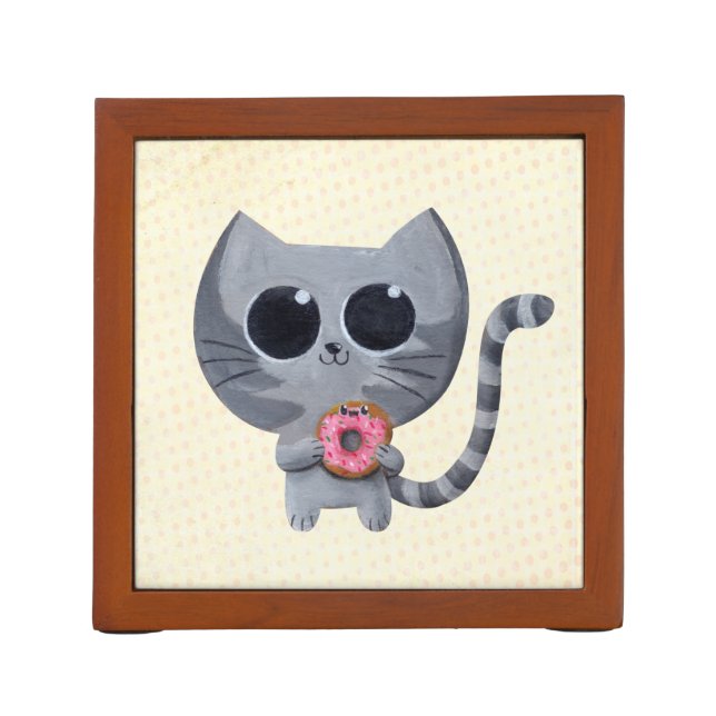 Cute Grey Cat and Donut Pencil Holder (Back)