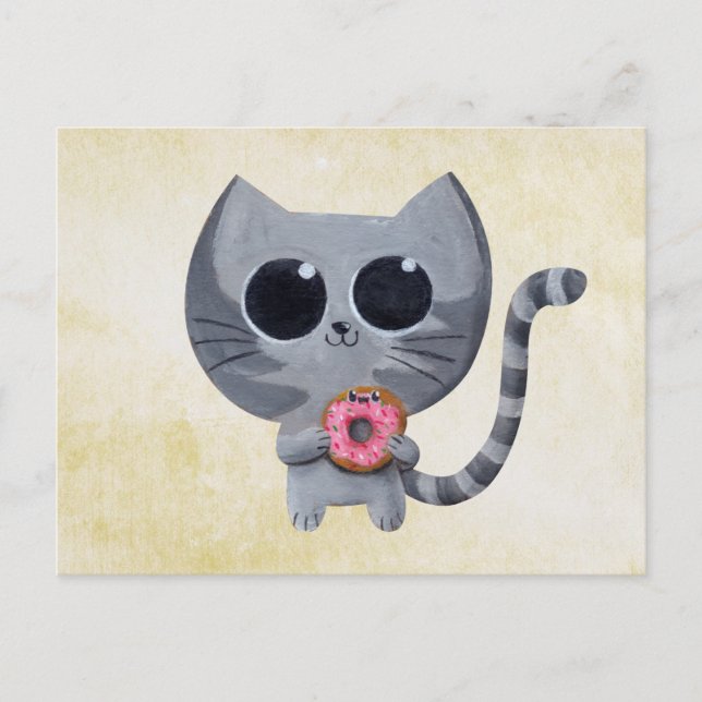 Cute Grey Cat and Donut Postcard (Front)