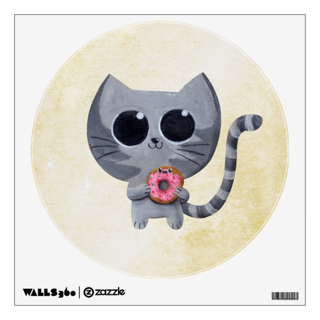Cute Grey Cat and Donut Wall Sticker (Front)